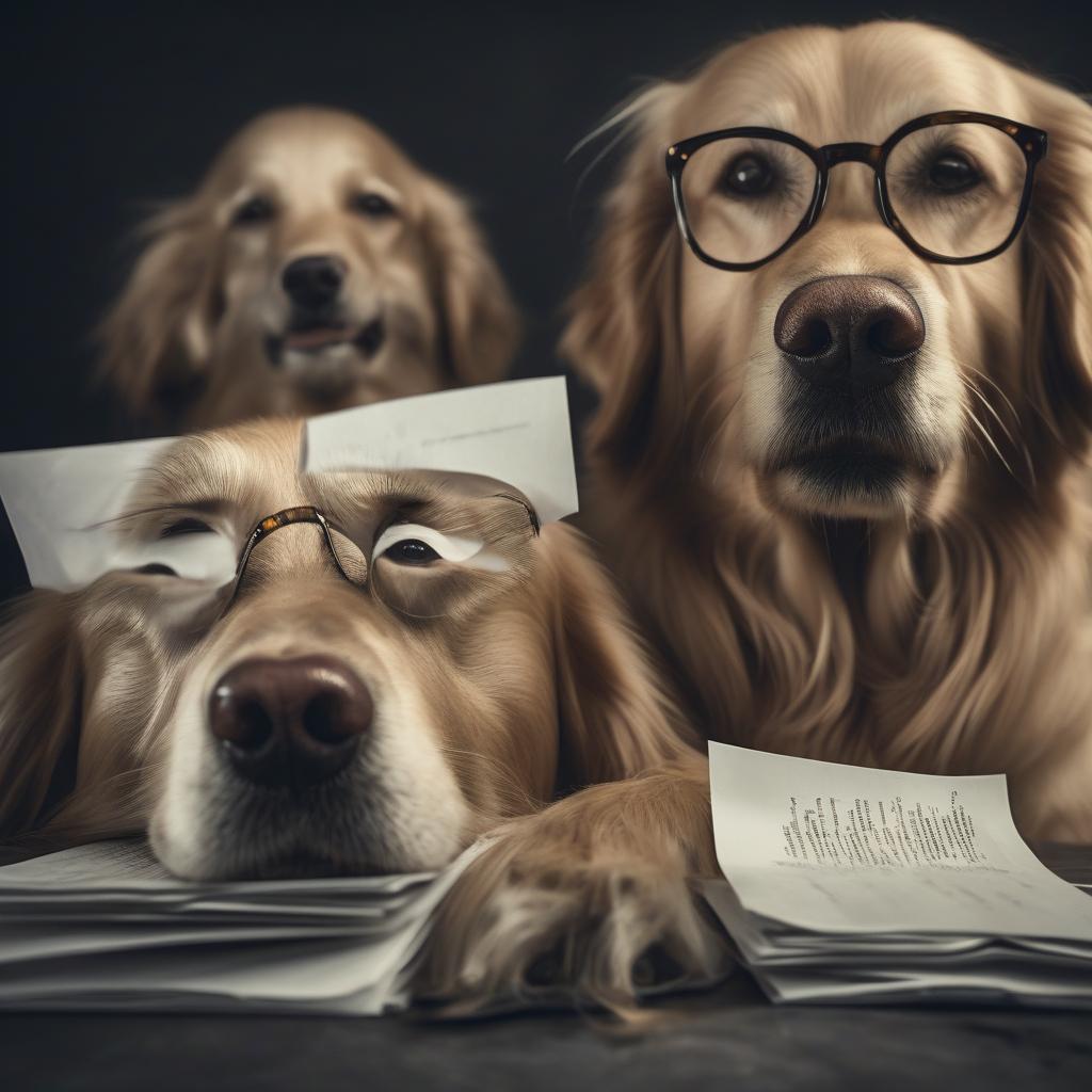 Two Golden Retrievers wearing Reading Glasses