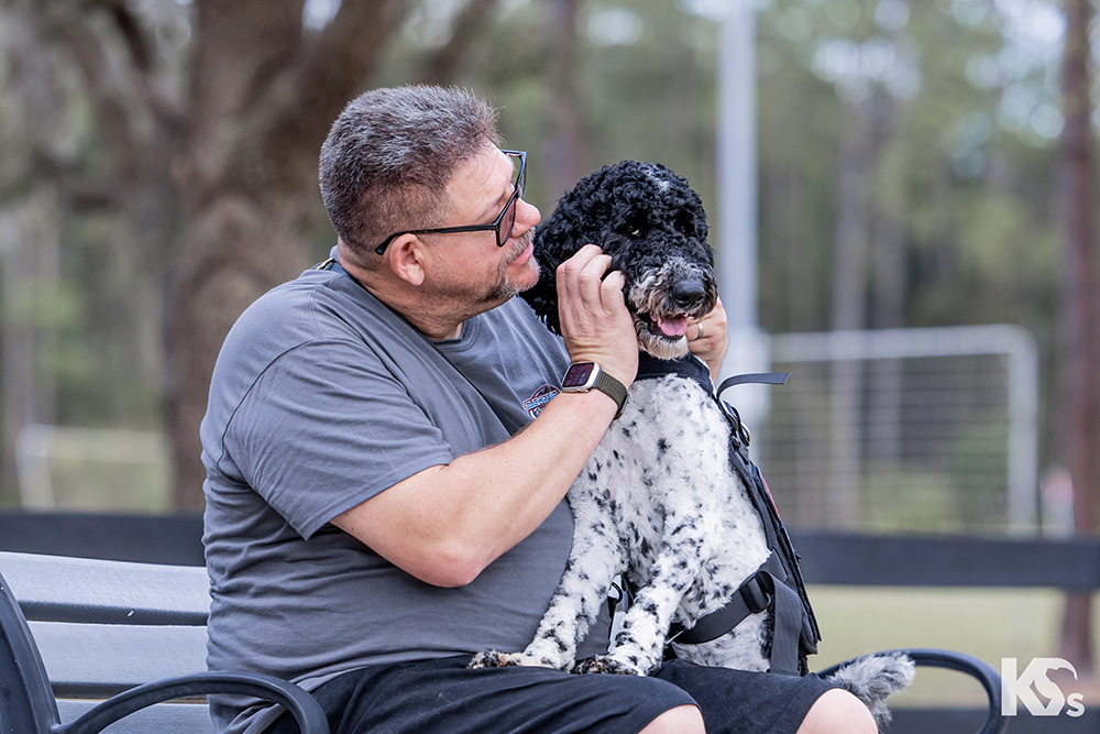 Service dog comforting veteran