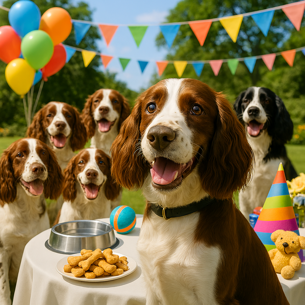 Collection of spaniels at their party