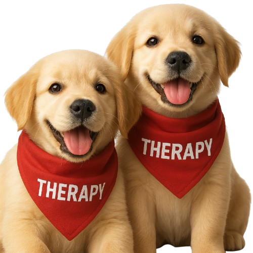 Golden Retriever Puppies Wearing THERAPY Kerchiefs